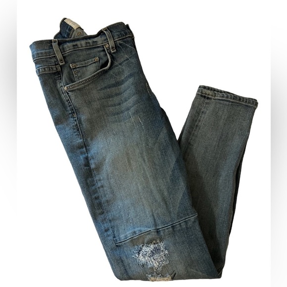 McGuire Denim Medium Wash Skinny Ankle Crop Distressed Moto Jeans size 29 - Picture 1 of 7